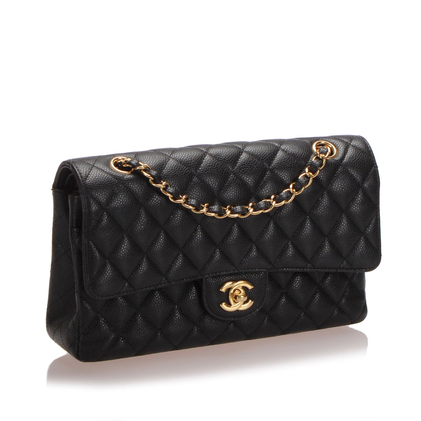 Medium Classic Caviar Leather Double Flap Bag Black GHW