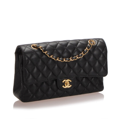 Medium Classic Caviar Leather Double Flap Bag Black GHW