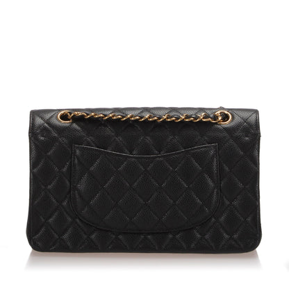 Medium Classic Caviar Leather Double Flap Bag Black GHW