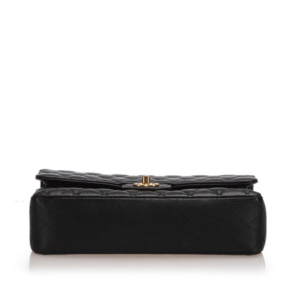 Medium Classic Caviar Leather Double Flap Bag Black GHW