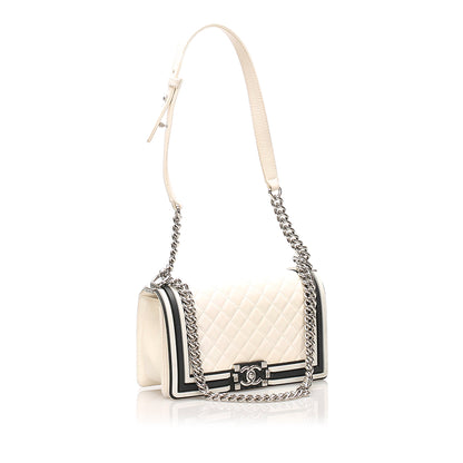 Medium Timeless Le Boy Lambskin Leather Shoulder Bag White