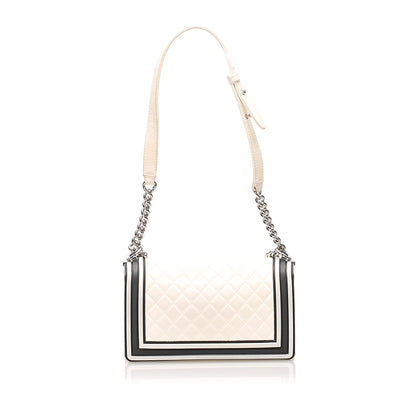 Medium Timeless Le Boy Lambskin Leather Shoulder Bag White