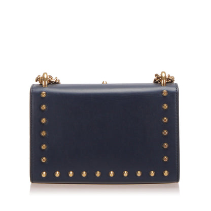 Gucci Small Studded Padlock Leather Crossbody Bag Dark Blue GHW