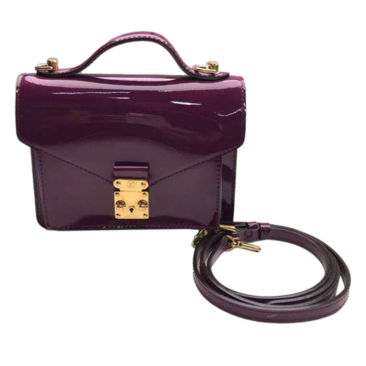 Louis-Vuitton Purple Monceau Vernis BB Leather Satchel