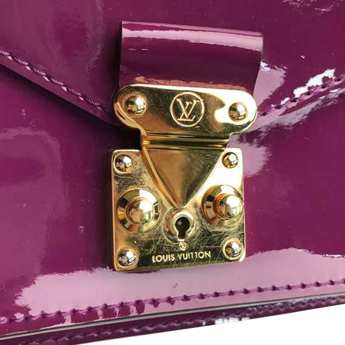 Louis-Vuitton Purple Monceau Vernis BB Leather Satchel