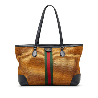 Brown Gucci Medium Raffia Ophidia Tote Bag