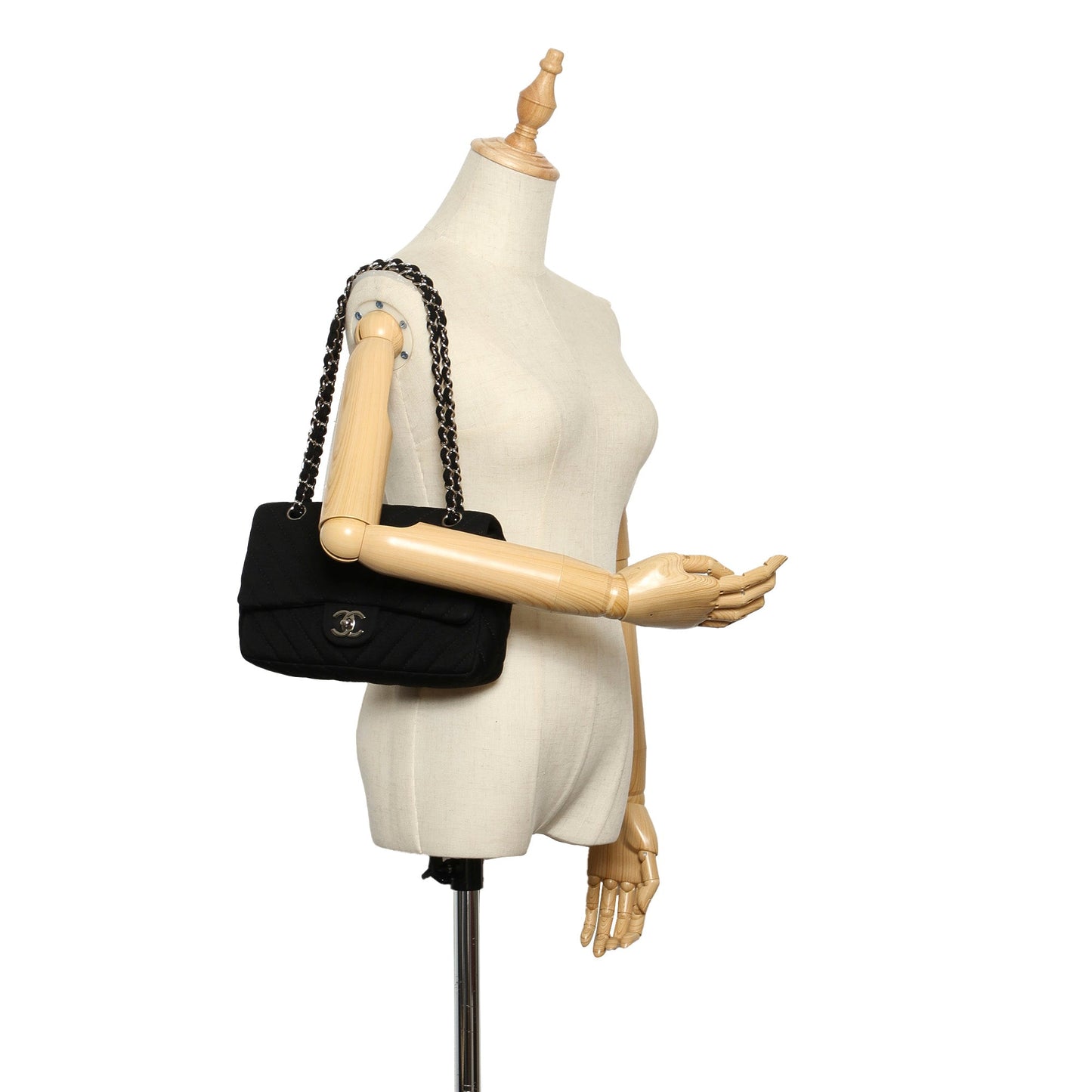 Medium Chevron Jersey Chain Flap Bag Black