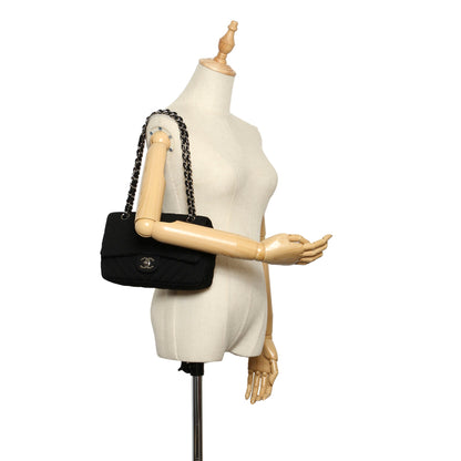 Medium Chevron Jersey Chain Flap Bag Black