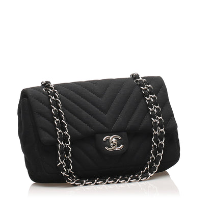 Medium Chevron Jersey Chain Flap Bag Black