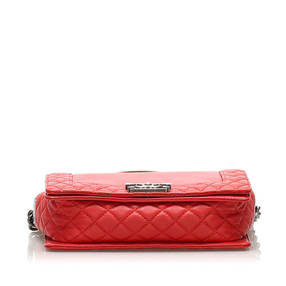 Medium Boy Lambskin Leather Flap Bag Red SHW
