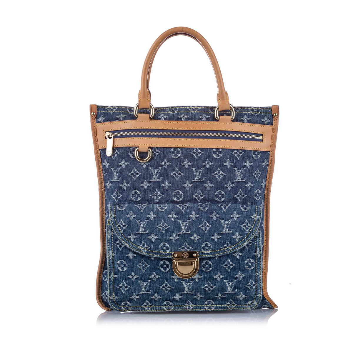 Louis-Vuitton Monogram Denim Sac Plat Blue and Brown SHW