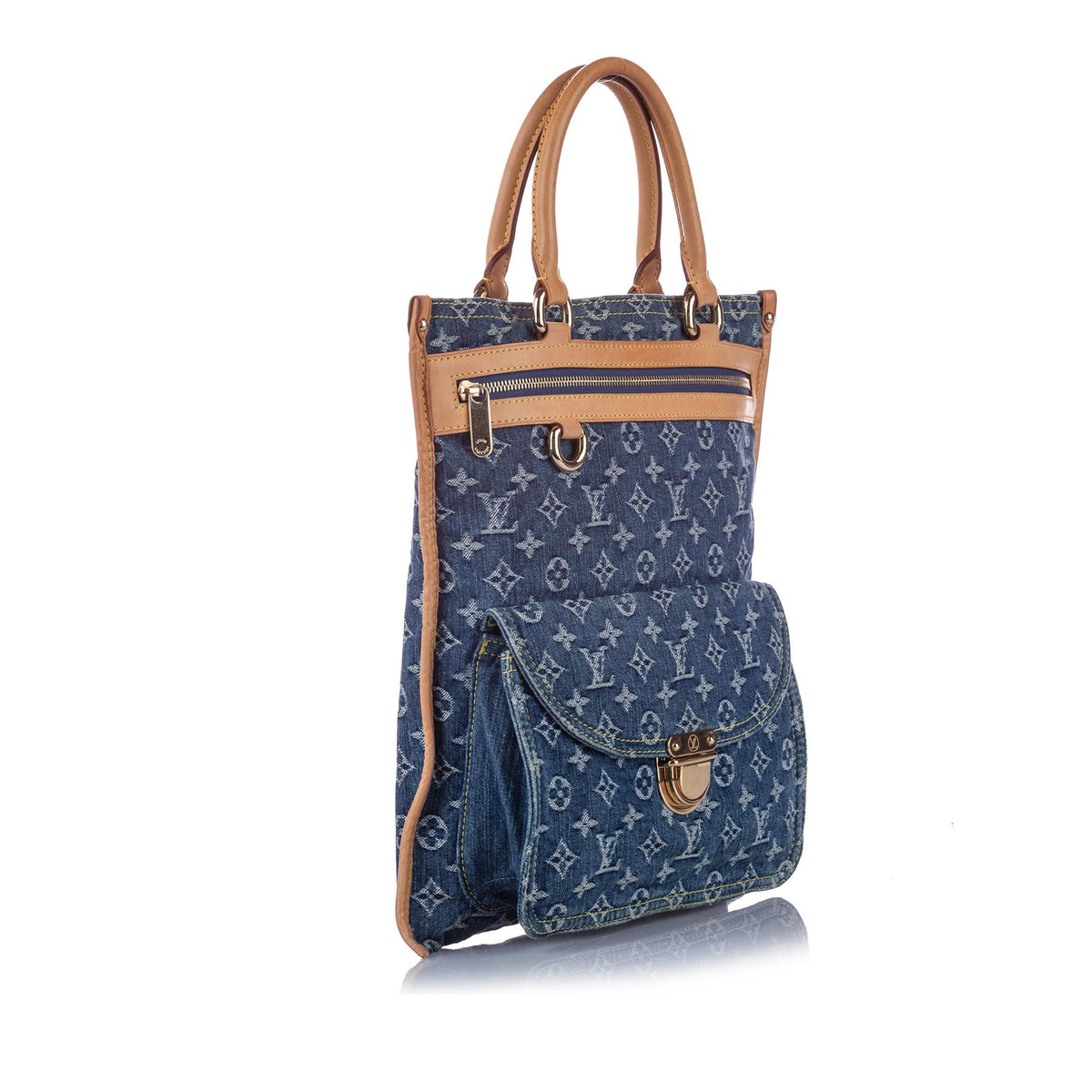 Louis-Vuitton Monogram Denim Sac Plat Blue and Brown SHW