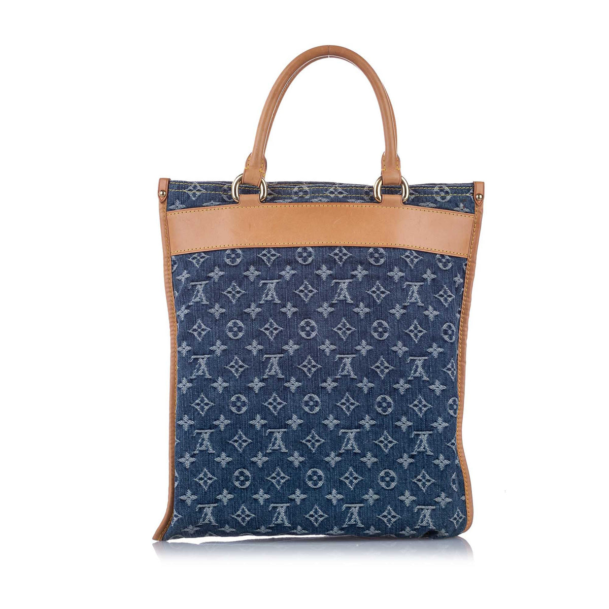 Louis-Vuitton Monogram Denim Sac Plat Blue and Brown SHW