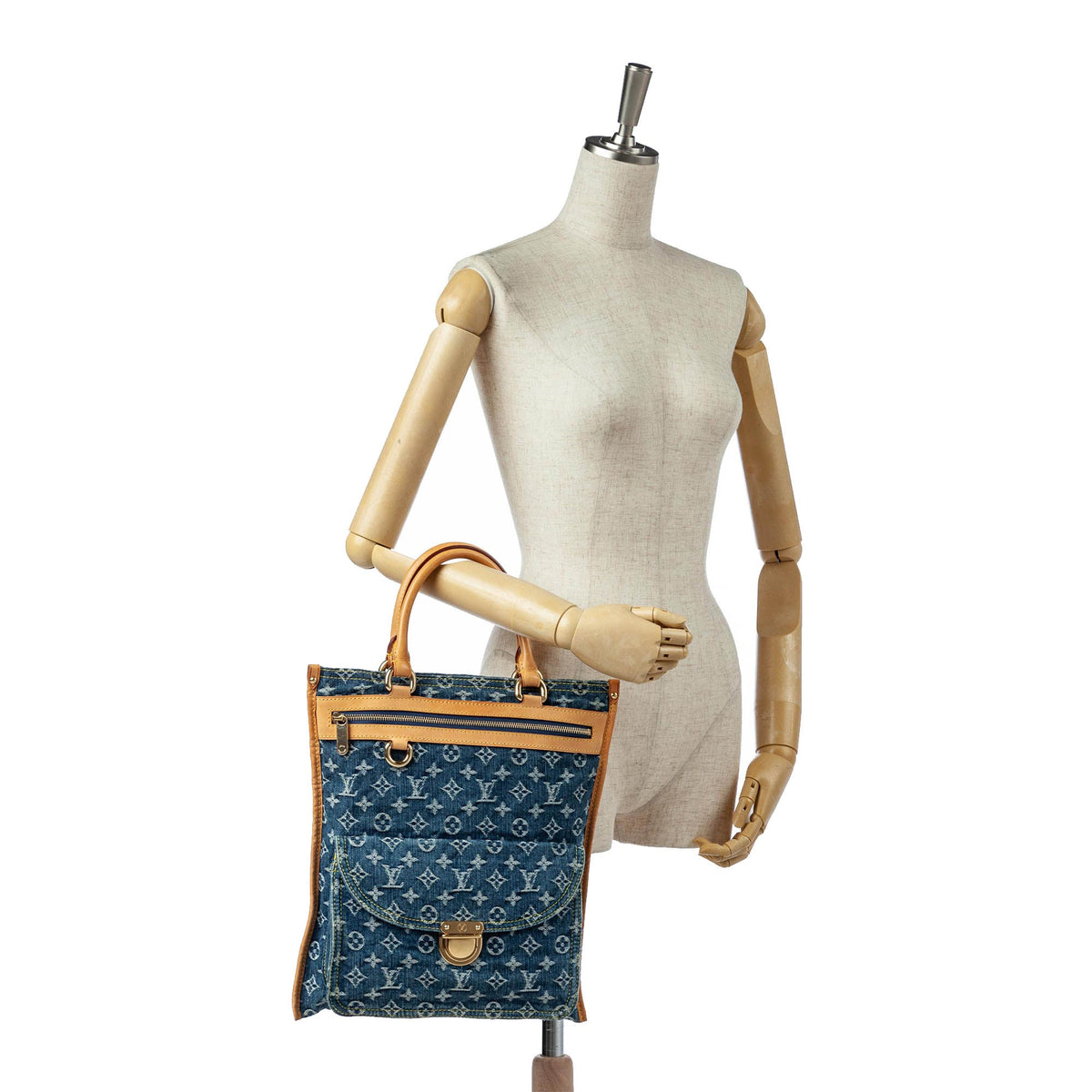 Louis-Vuitton Monogram Denim Sac Plat Blue and Brown SHW