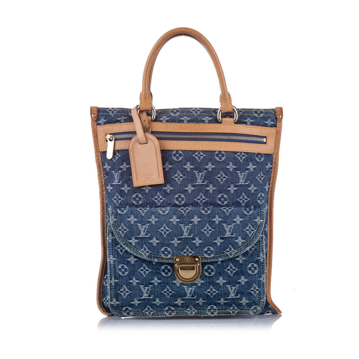 Louis-Vuitton Monogram Denim Sac Plat Blue and Brown SHW