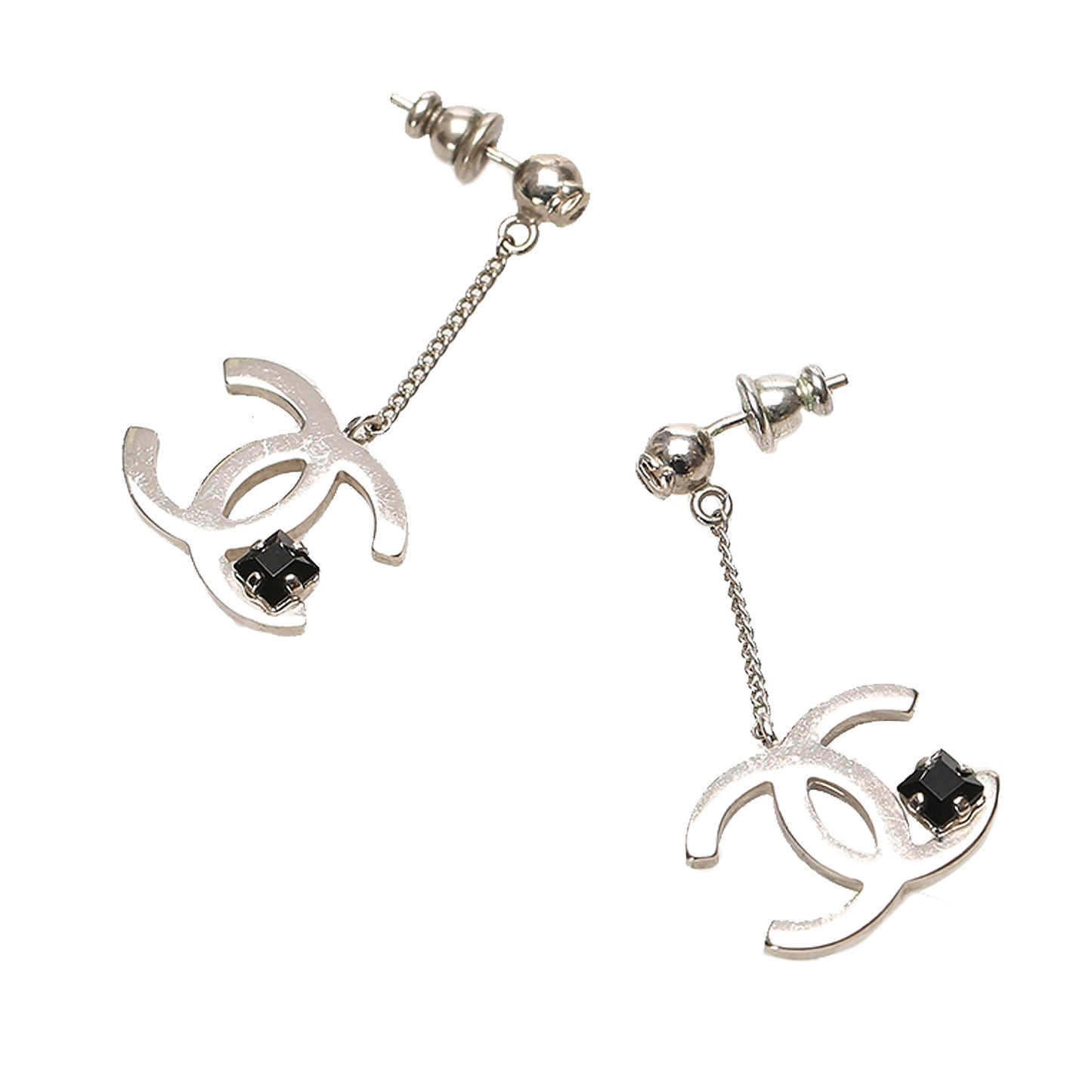 CC Chain Drop Crystal Earrings Silver