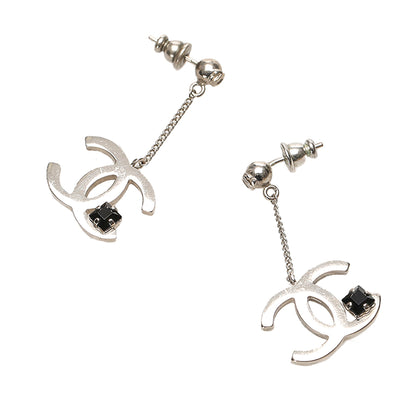 CC Chain Drop Crystal Earrings Silver