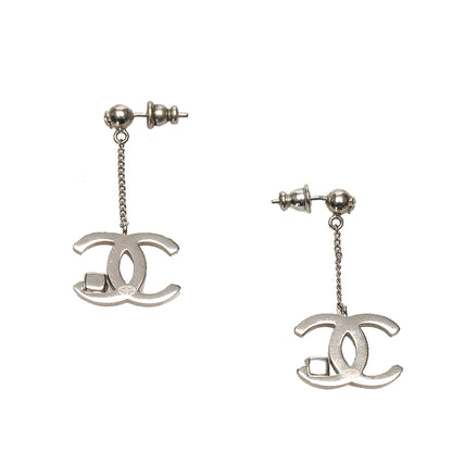 CC Chain Drop Crystal Earrings Silver