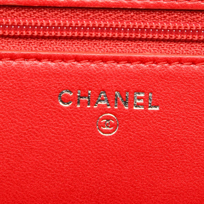 Camellia Lambskin Leather Wallet on Chain Red SHW