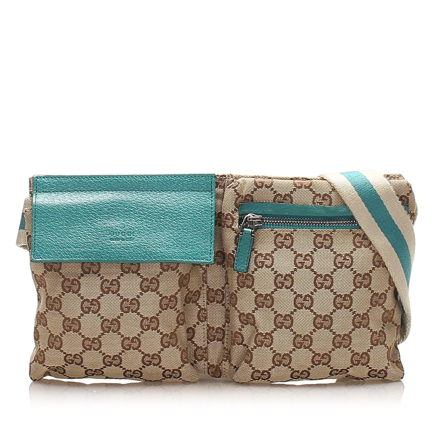 Gucci GG Canvas Belt Bag Beige and Blue SHW