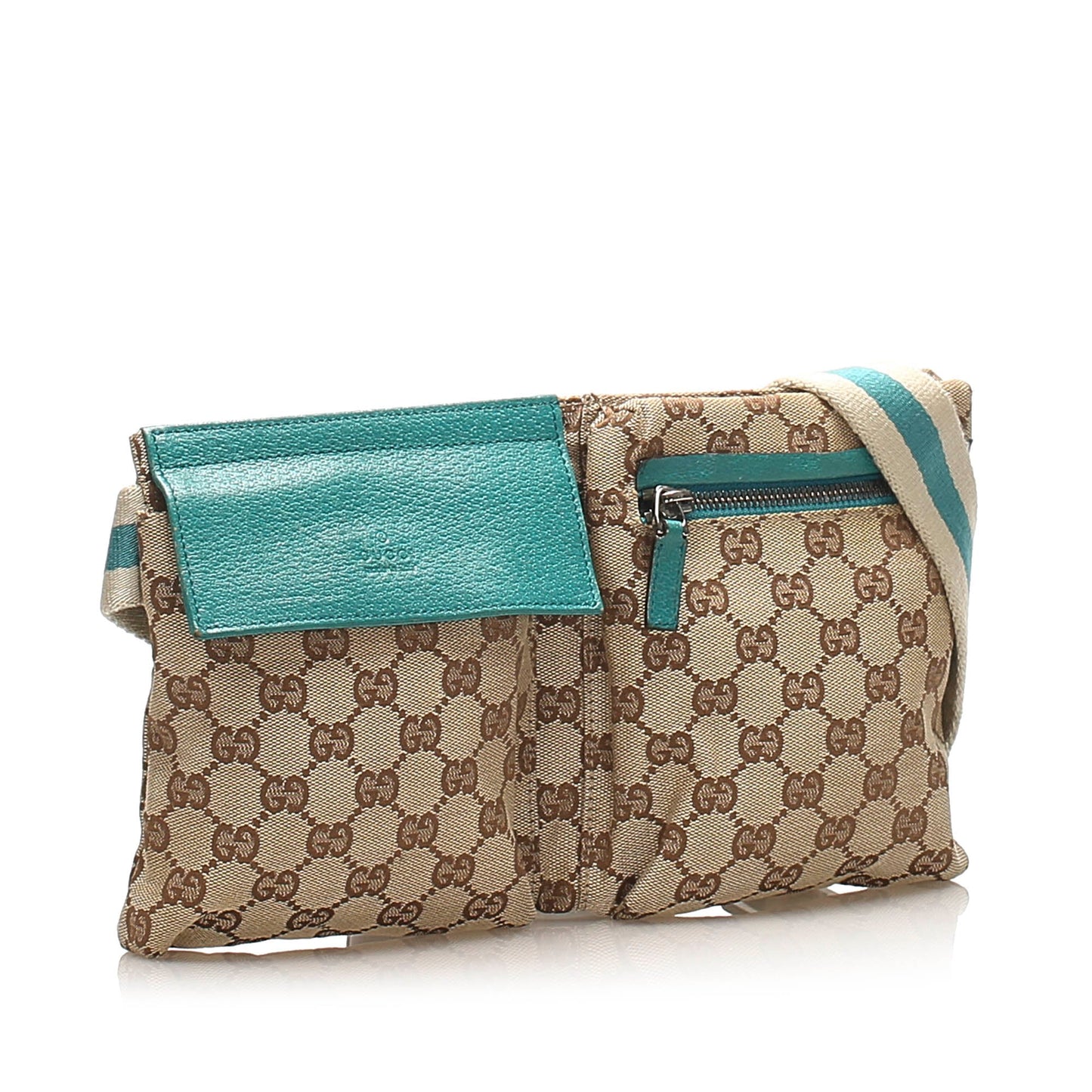 Gucci GG Canvas Belt Bag Beige and Blue SHW