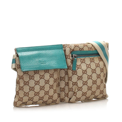 Gucci GG Canvas Belt Bag Beige and Blue SHW