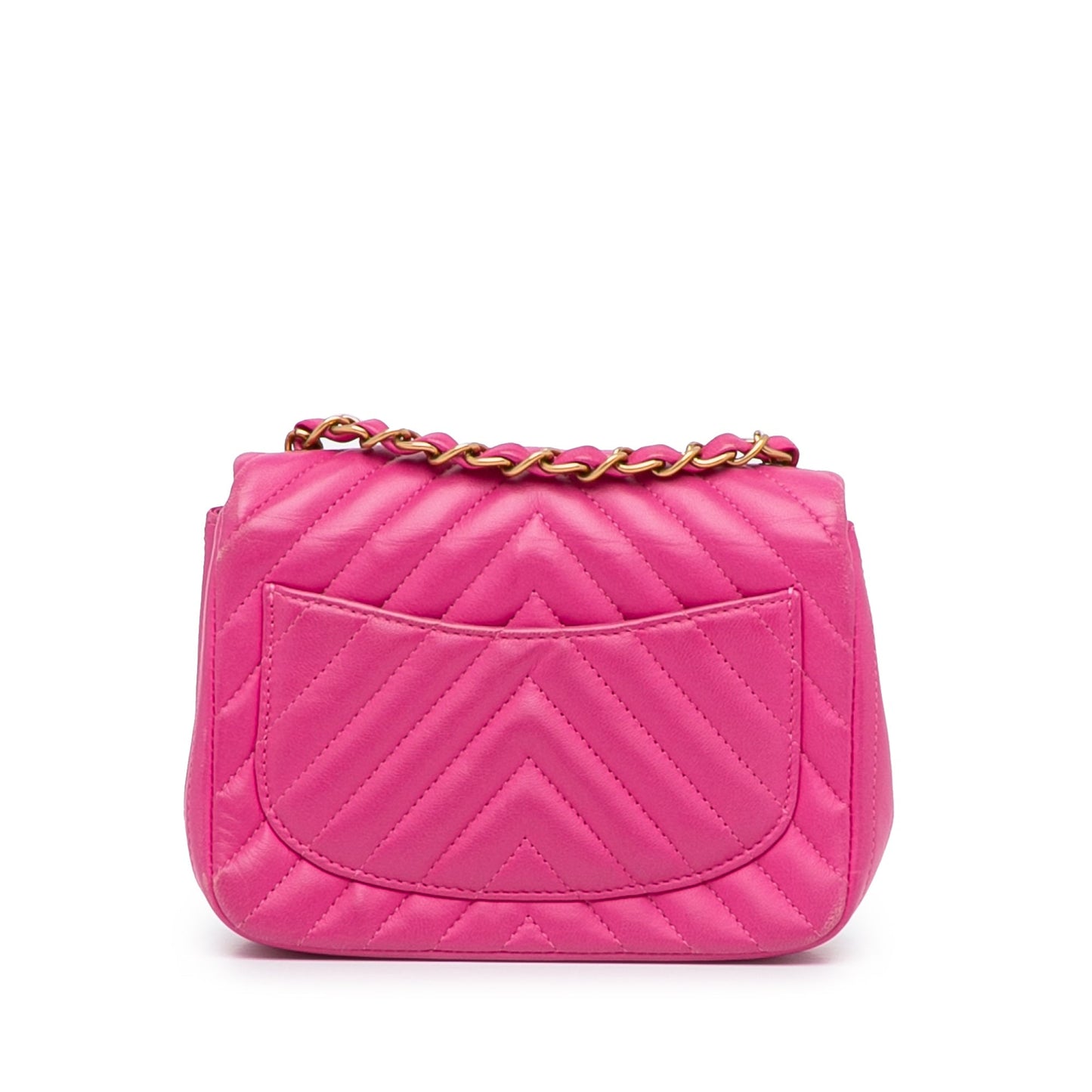 Pink Chanel Mini Square Classic Chevron Lambskin Flap Crossbody Bag