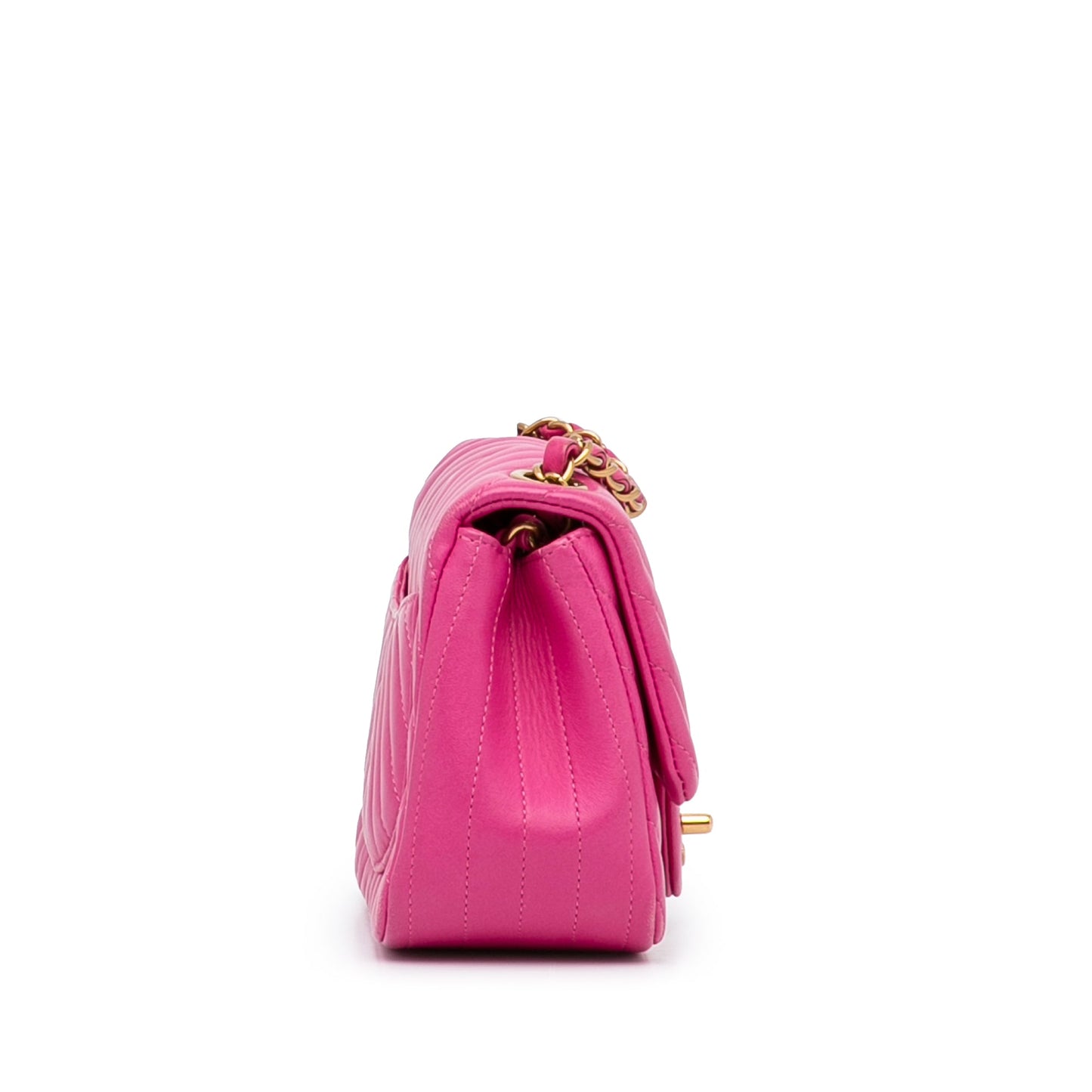Pink Chanel Mini Square Classic Chevron Lambskin Flap Crossbody Bag