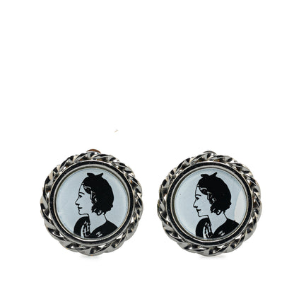 Silver Chanel Silver Plated Mademoiselle Coco Profile Clip on Earrings Costume Necklace