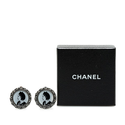 Silver Chanel Silver Plated Mademoiselle Coco Profile Clip on Earrings Costume Necklace