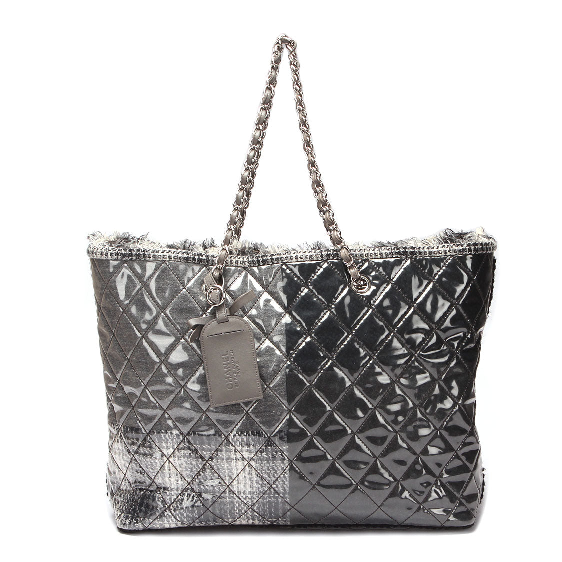 Chanel Quilted Funny Tweed Patchwork Tote Plastic Tote Bag in Excellent condition