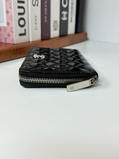 Chanel Patent Leather Round Zipper Long black Wallet #E