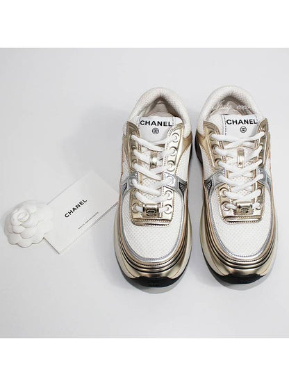 Fabric Laminated Low Top Sneakers Gold Chanel