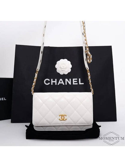 CC Logo Chain Lambskin Cross Bag White Chanel
