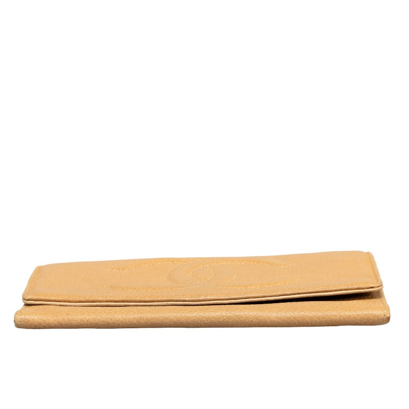 CHANEL two folded wallet cabia skin beige ladies and gentlemen