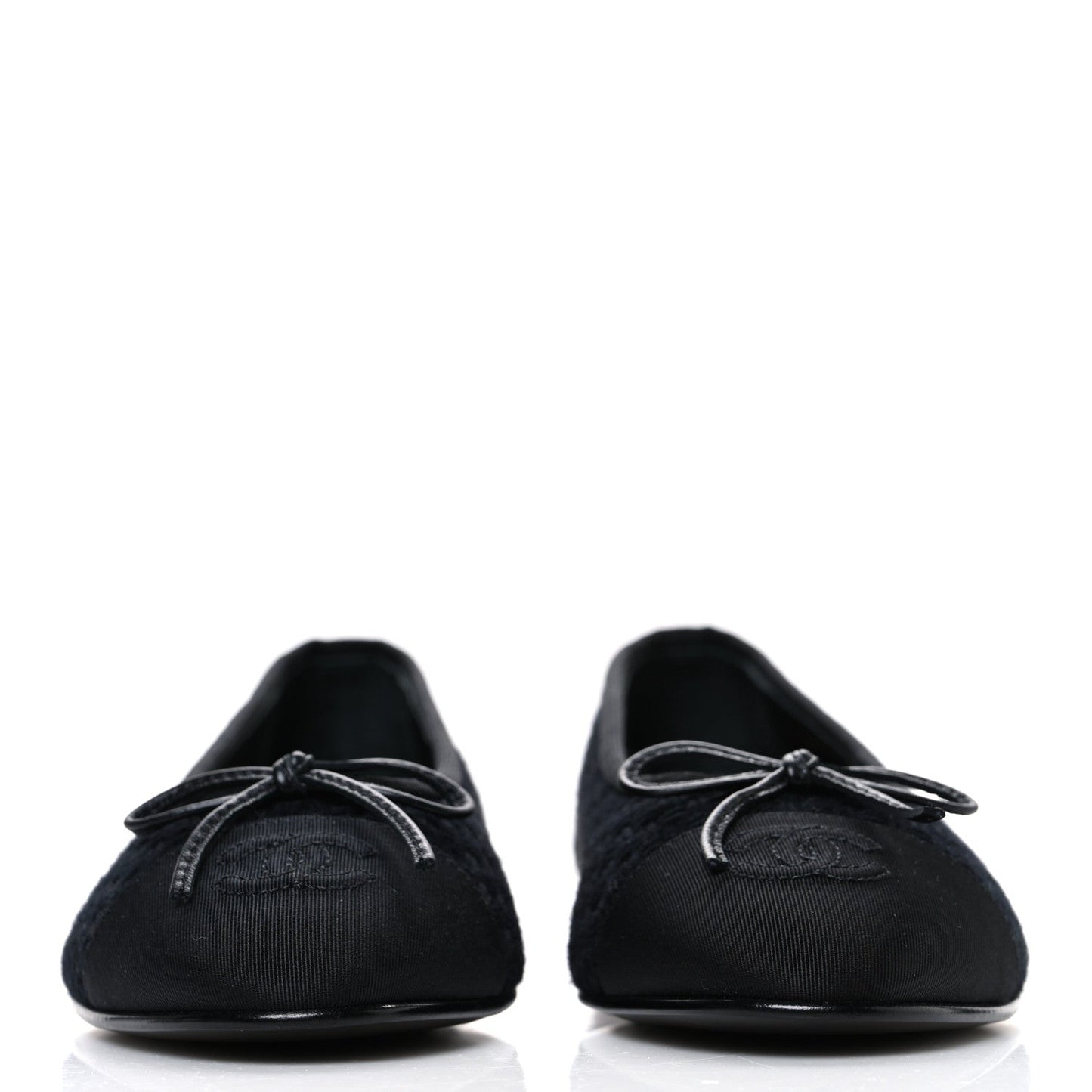 Wool Tweed Grosgrain Cap Toe CC Ballerina Flats 37.5 Black