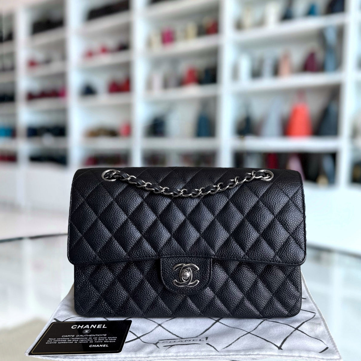 Chanel Classic Flap Medium - Caviar 25CM Quilted Black Silver Hardware Series 16