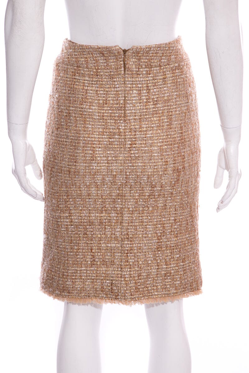 Chanel 2005 Pre-Fall Gold Tweed Skirt SZ 34