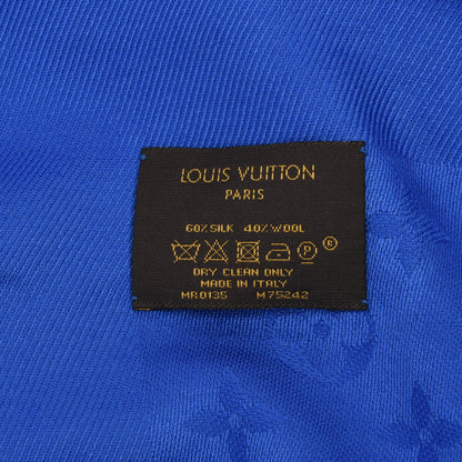 Louis Vuitton Blue Silk & Wool Monogram Classic Fringed Shawl