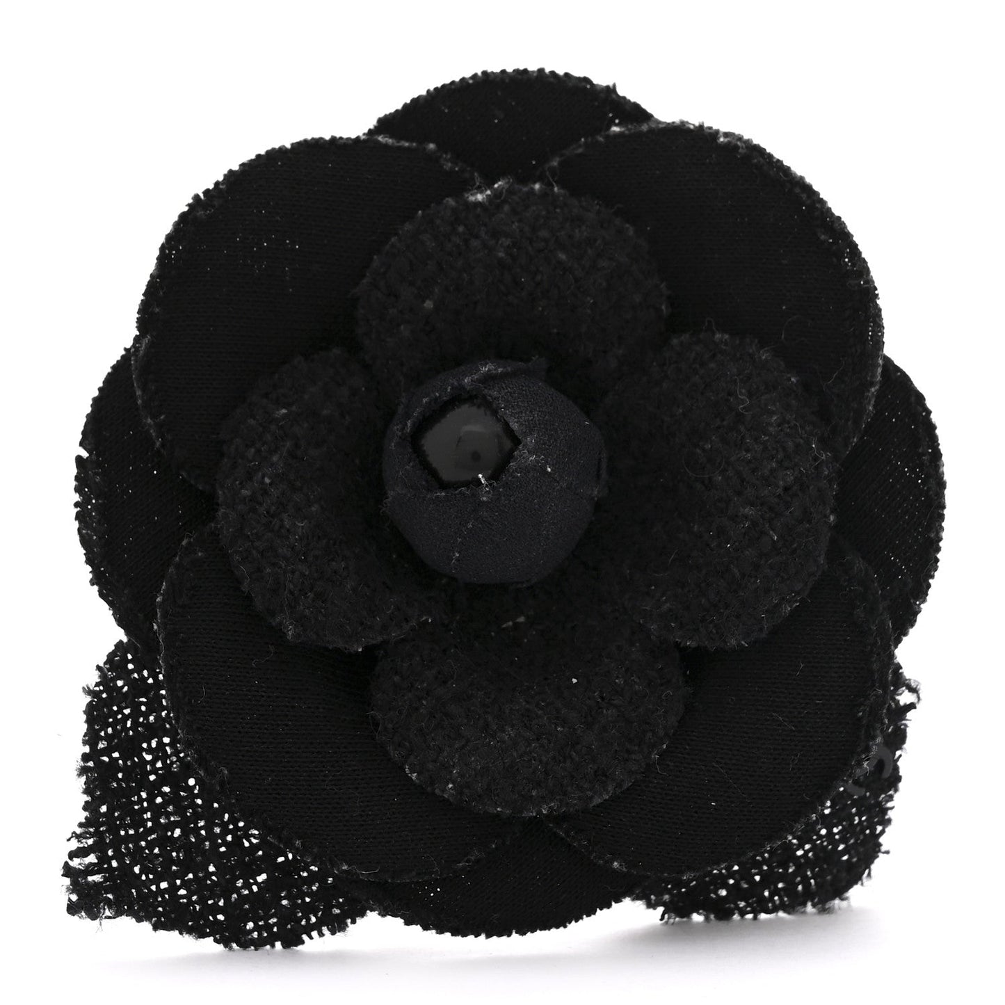 Tweed Camellia Pin Brooch Black