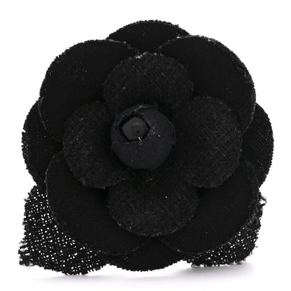 Tweed Camellia Pin Brooch Black