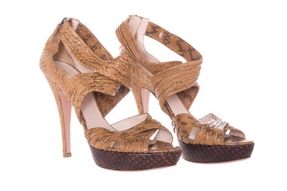 Prada Beige & Brown Python Wrap Heels SZ 40.5