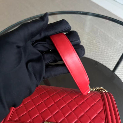 Le Boy Old Medium 25CM Quilted Lambskin Red Leboy Golden Hardware Series 21