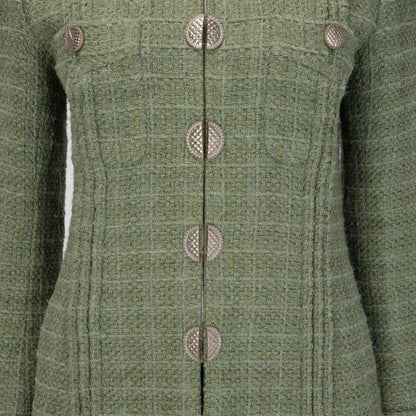 Chanel Sage Green Fantasy Tweed Zip Front Jacket FR 40