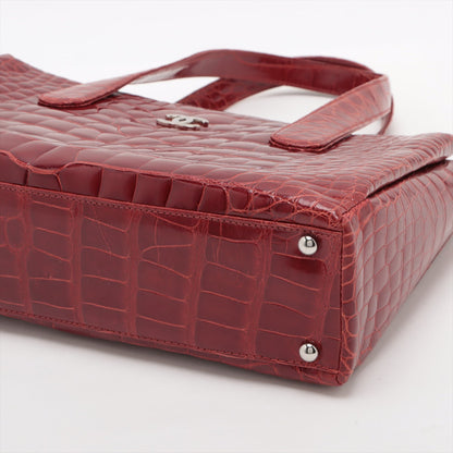 Chanel Coco Crocodile Tote Bag Red Silver G  9th