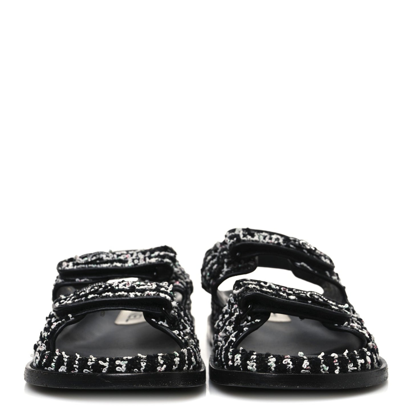 Tweed Velcro Dad Sandals 36.5 Black White