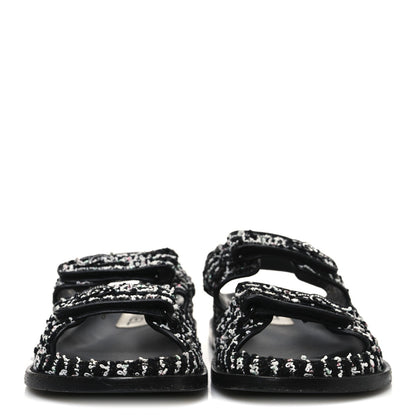 Tweed Velcro Dad Sandals 36.5 Black White