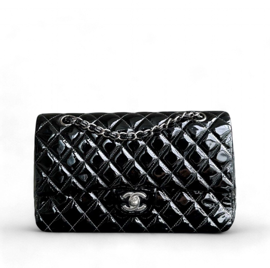 *Recolor* Medium Quilted Patent Leather Black Silver Hardware Series 17