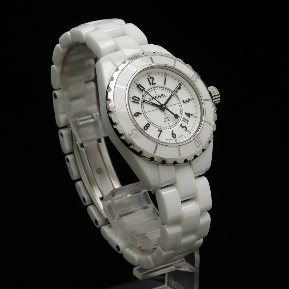 Chanel J12 White Ceramic White 33mm Date Lady QZ Quartz Watch H0968