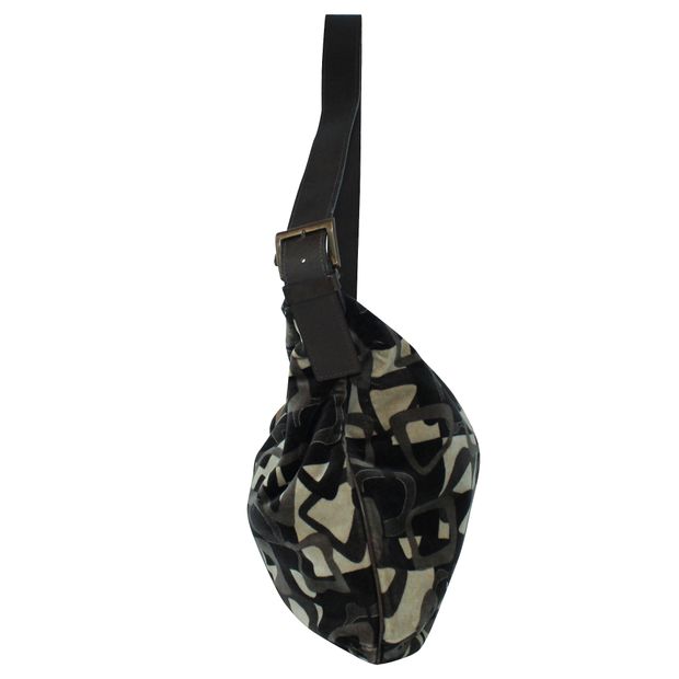 Celine Brown Print Velvet Shoulder Bag